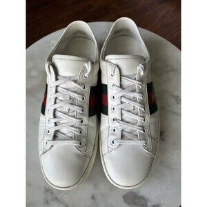 Gucci Ace Bee Embroidered Sneaker White Leather Web Stripe Mens Size 10 Sneakers